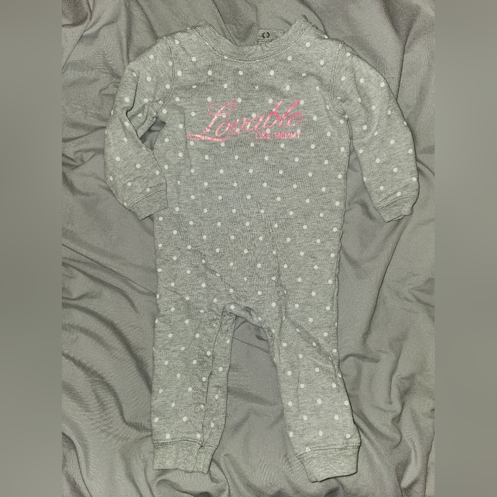 Carter's Baby Gray and Pink Polka Dot 100% Cotton Jumpsuit, snap bottoms, 18mo
